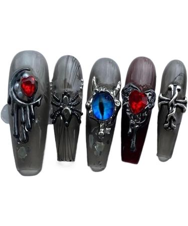 Evil Eye Nail Ornament 3D Alloy Spider Cross Moon Heart Nail Jewel with Rhinrhino Black Red Halloween Nail ornament Retro Gothic for DIY nail art nail decoration(Small) - Buy Online on GoSupps.com