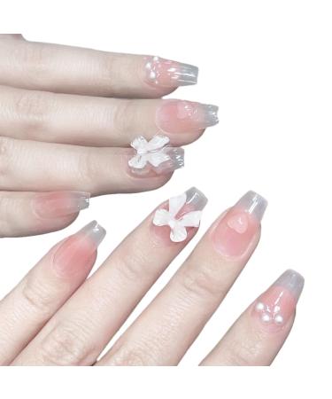 Handworn nail patch Short powder blusher bow nail patch detachable(M)