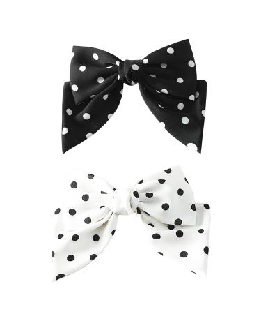 Large Hair Bow Clip Alligator Clips Big Bowknot French Barettes Ponytail Holder - Black White Polka-dots - Buy Online on GoSupps.com