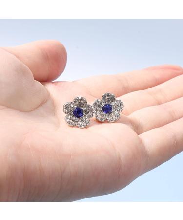 Boho CZ Flower Studs Earrings - Silver Crystal Blue Flower Wedding Jewelry for Women & Girls - Buy Online on GoSupps.com