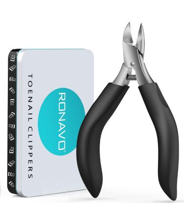 RONAVO Nail Clipper - Ingrown Toenail Treatment & Toenail Clippers for Thick Nails - Heavy Duty Professional Toe Nail Clippers for Men & Elderly Large Toenail Scissors for Seniors/Mens/Women(Black) Black(for Ingrown Nails)