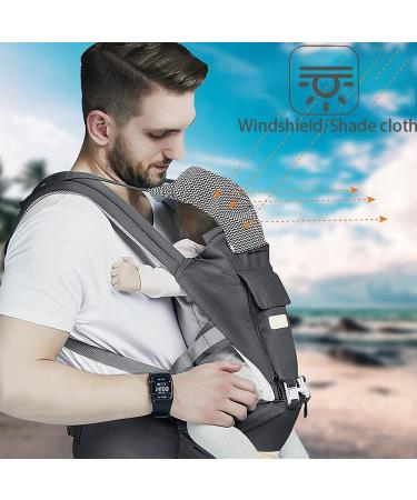 YIYUNBEBE Baby Carrier Newborns to Toddler 7-45 lbs All Seasons Foldable Baby Carriers Front and Back with Hip Seat Lumbar Support for Outdoor Hiking(Dark Grey) - Buy Online on GoSupps.com