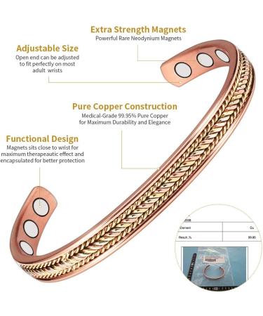 YINOX 6 Pure Copper Magnetic Bracelet for Arthritis - Unisex Braided Cuff with 2 Magnets - Buy Online on GoSupps.com