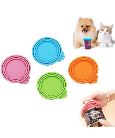 Pet Food Can Covers Lids Universal Silicone Cat Dog Food Tin Covers Lids 1 Fit 3 Standard Size Reusable Sealed Lids for Pet Food Storage BPA Free Dishwasher Safe (Pack of 4)