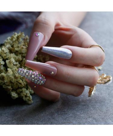 Buy HUJL Extralong Coffin Fake Nails - Luxury Rhinestone AB Holographic Nail Set for Stunning Manicures | Shop Internationally Now! - Buy Online on GoSupps.com