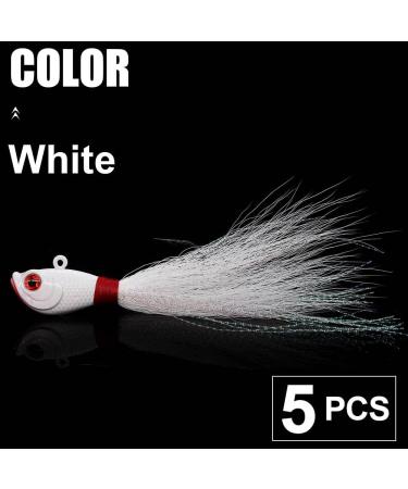 Bucktail Jigs Saltwater Hair Jigs Head Flukes Fishing Lures Assorted Kit - 5 Piece Pack for Striped Bass, Walleye, Snook, Rockfish - 1/4oz, 1/2oz, 1oz, 2oz - All White - Buy Online on GoSupps.com