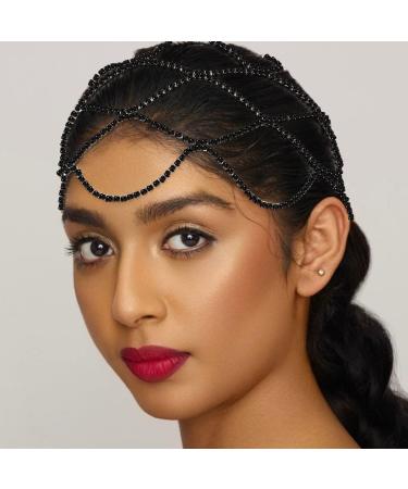XSBODY 1920s Rhinestone Mesh Cap Headpiece for Women - Black Flapper Head Chain Jewelry, Gatsby Cleopatra Hair Accessory - Buy Online on GoSupps.com