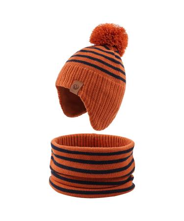 XIAOHAWANG Striped Winter Baby Beanie Knitted Hat Boys Girls Toddler Kids Warm Children Classic Beanie Hats 9-24 Months Caramel(Hat+Scarf)