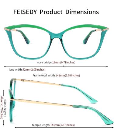 FEISEDY Blue Light Blocking Glasses for Women & Men - Cateye TR90 Frame B2772 Green - 52mm Computer Glasses for Eye Protection - Buy Online on GoSupps.com