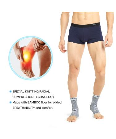 Neotech Care Ankle Support Sleeve - Bamboo Fiber Knitted Fabric - Light Elastic & Breathable - Medium Compression - Sports Exercise Gym - Right or Left Foot Men Women - Grey (Size S 1 Pair) S 2 - Buy Online on GoSupps.com