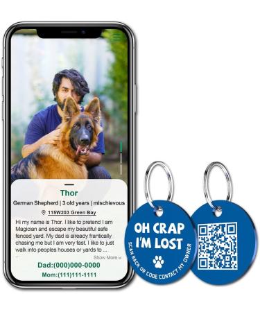 MYLUCKYTAG Stainless Steel QR Code Pet ID Tags - Pet Online Profile - Instant Pet Location Alert - Blue - Buy Online on GoSupps.com