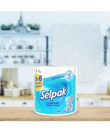 Selpak Comfort Maxi Kitchen Roll - 100% Pure Cellulose 2-Layer 3240 Sheets - Food Contact Safe 6 Pack Towel Rolls - Buy Online on GoSupps.com