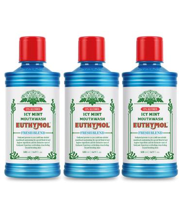 Euthymol Mouthwash Icy Mint 500ml X3 Avec Fluorure Sans Alcool Go t Intense R duit la Plaque Nettoie Dents & Gencives Haleine Fra che Soin Oral Quotidien