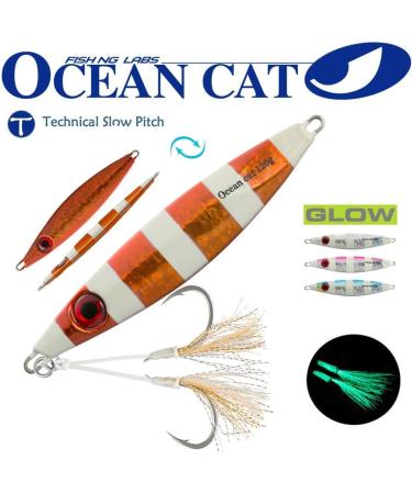 Deep Water Slow Fall Metal Lead Jig Fishing Lure 100g Orange - Back Glow Pink/Blue/Silver Options - Slow Pitch Jigging Design - Buy Online on GoSupps.com