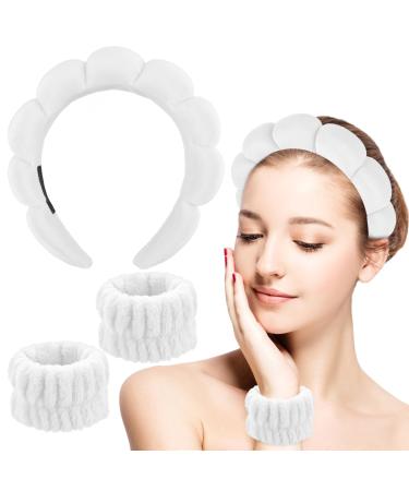 Sibba 3pcs sponge spa headband for women soft make -up wrench washbear set skin care head bands Terry fabric bubbles hair band For face washing removal yoga sport shower (white) - Buy Online on GoSupps.com