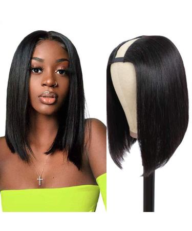 PANEWAY U Part Wig Human Hair Straight Bob Wigs For Black Women 12 inch Brazilian Remy Hair Short Bob Human Hair Wigs Clip in U Part Wig Human Hair Extensions Natural Color 12 Inch (Pack of 1) u part wig
