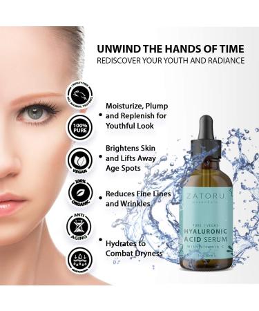 Zatoru Hyaluronic Acid Serum with Vitamin C - Organic Vegan Anti-aging Moisturizer - Hydrates, Brightens & Protects - 1 oz - Buy Online on GoSupps.com