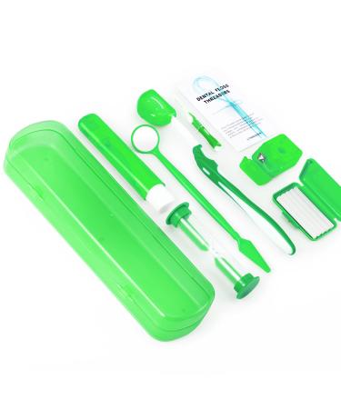 Annhua 8 Pcs Orthodontic Care Kit for Braces  Portable Braces Kit Cleaning Tools Tooth Pick Hygiene Set with Interdental Brush  Ortho Wax  Floss  Oral Mirror Included - Green