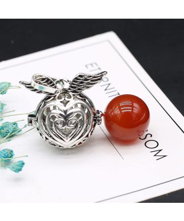 1PC Natural Stone Gem Round Peach Heart Amethyst Quartz Pendant Handcraft Necklace Bracelet Earring Accessories for Woman 27x31mm Full of Texture (Color : Red Agate)