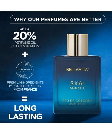 Bella Vita Luxury Skai Aquatic Unisex Eau De Cologne with Bergamot Lavender & Patchouli|Premium Long Lasting Woody Fragrance for Men & Women 100 ML - Buy Online on GoSupps.com
