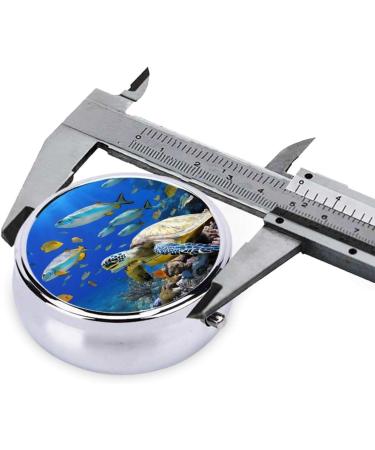 Sea Turtle & Fishes Mini Round Pill Box | 3 Compartment Travel Organizer | Portable Medicine Case for Home & Office Use - Buy Online on GoSupps.com