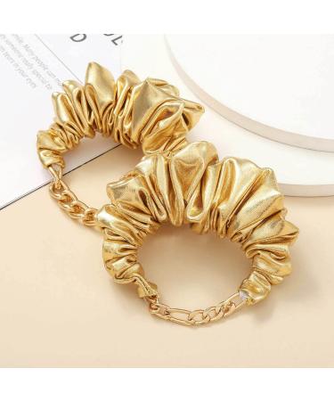 Bartosi Gold Hair Scrunchies - Pack of 2 | Elastic Hair Ties for Women and Girls | Sparkly Metallic Ponytail Holder | Fashion Hair Accessories - Buy Online on GoSupps.com