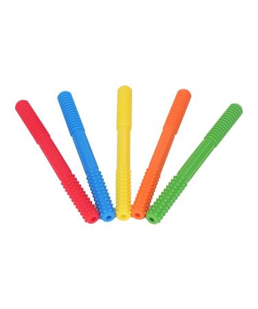 Baby Teething Tube Toys 5 Colors Chewing Straw for Toddlers Infants Boys Girls 5 Pack Silicone Bite Resistant