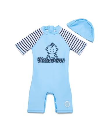 BONVERANO Baby Boys Swimsuit Toddler Bathing Suit Short-Sleeve Zipper One Piece Swimwear with UPF 50+ Sun Protection 3-6 Months Bonverano