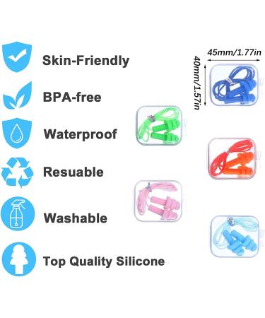 5 Pair Reusable Silicone Earplugs with Cord - Waterproof for Swimming Sleeping & Noise Reduction - Multi-Colored Earplugs for Work & Study - Buy Online on GoSupps.com
