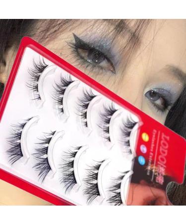 Okdeals 5 Pairs Cat Eye Fox Lashes 3D Natural Look Transparent Stem Curled Winged Lashes Cosplay Anime Lashes Manga Lashes 3D Fluffy Little Devil Beauty Eye Lash Extension Tools (Black D) Cat Eye Style - 5 Pairs