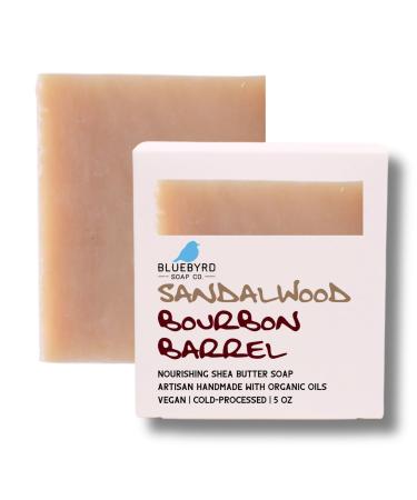 BLUEBYRD Soap Co. Sandalwood Bourbon Soap Bar | Moisturizing Soap Wash for Face Body and Hands | Vegan and Paraben Free | Sandalwood Bar Soap Moisturizing Shea Butter & Olive Oil (BOURBON)