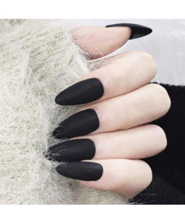 Fairvir artificial fingernails matt black full cover acrylic punk fashion party to apply to the nails for women and girls (24 pieces)