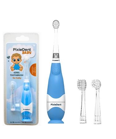 Pixiedent electrical toothbrush for children sound toothbrush ultrasound with 2 replacement brushes and 2 modi timer timing clock gentle bristle led children's toothbrush from 0-3 years (blue baby)