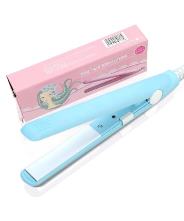 2 in 1 Mini Flat Iron 4 Colors Mini Hair Straightener - Ceramic Tourmaline Plate Beauty Flat Iron Heating Curler for Salon(us-Blue)