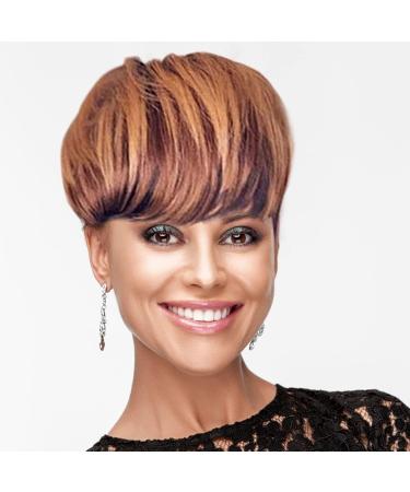 Synthetic Hair Bundles Button Women's Fluffy Black Gradient Brown Wig Fluffy Lifelike Short Straight Hair Cap Lace Front Wigs And One Size Gold - Buy Online on GoSupps.com