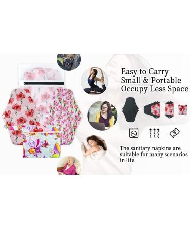 6 Pack Cloth Menstrual Pads with Charcoal Bamboo Lining - Reusable & Waterproof Sanitary Napkin Pads for Women with Wet Bag & Laundry Bag - Buy Online on GoSupps.com