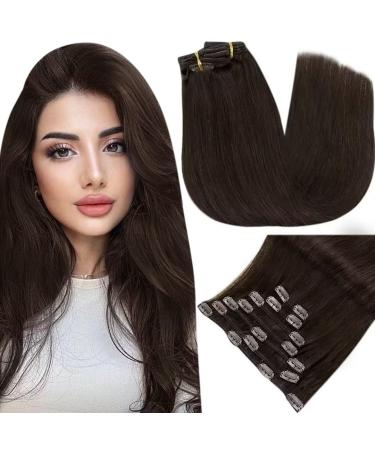 CP Clip Extensions Human Hair Brown Clip in Hair Extension Darkest Brown Clip in Human Hair Extensions Remy Straight 14 Inch 70g #2