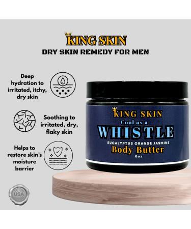 KING SKIN Whistle Body Butter I Infused with Fine Fragrance with notes of Eucalyptus Orange & Jasmine I Packed with Shea & Avocado I Long Lasting Deep Hydration for Men I 6 oz - Buy Online on GoSupps.com