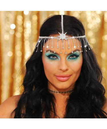Sixexey Rhinestone Head Chain Silver Sparkly Crystal Head Jewelry Tassel Wedding Party Costume Hair Accessories for Women metal - Buy Online on GoSupps.com