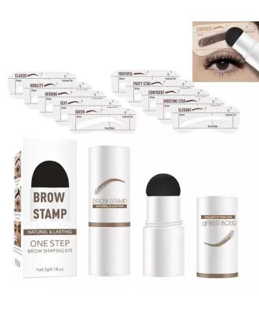 Stamp Eyebrow Powder 10 Reusable Stencils Waterproof Eyebrows (Brown)