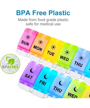 Easy Open Large 7 Day Pill Box Organizer - Twice a Day AM PM Vitamin Case with Push Button, Arthritis Friendly Rainbow Design - Buy Online on GoSupps.com