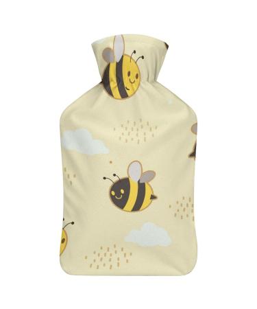 Hot Water Bottle With Lid Bee Pattern Rubber Hot Water Bag For Pain Relief Cramps Foot Warmer Hot And Cold Therapy