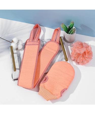 Hoshen Double-Sided Bathing Tool Set - 3-Piece Bath Ball, Back Strip, Glove, and Flower in Pink - Buy Online on GoSupps.com