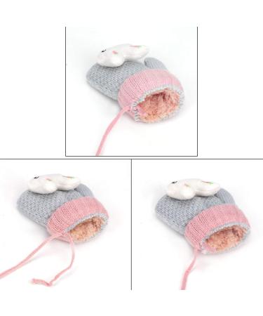 Kids Winter Fox Knit Full Finger Gloves, Toddler Thermal Plush Lining Mittens 1-3 Yrs - Grey - Buy Online on GoSupps.com