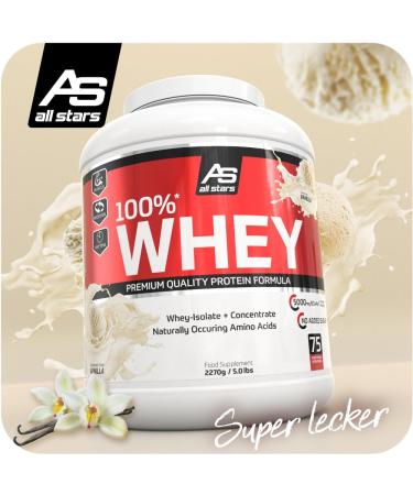 All Stars 100% Whey Protein 2270g - Premium Vanilla Powder | Low-Fat High-Quality Whey Concentrate & Isolate for Creamy Protein Shakes | International Shipping Available - Buy Online on GoSupps.com