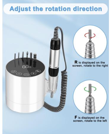 35000 RPM Electric Nail Drill File - Professional Adjustable Speed Manicure Pedicure Kit for Acrylic and Gel Nails - LCD Display - White - Buy Online on GoSupps.com