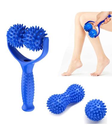 Laqwynkb Massager roller massage balls 3 -Set hedgehog ball set massage scooter with handle and knobs self -massage scooter fascia ball for back legs feet hands sore muscles