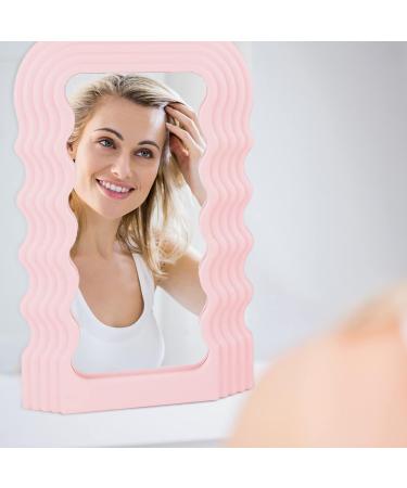 Wave Pattern Makeup Mirror with Lights - 16 Colors, Portable Cosmetic Desktop Mirror for Living Room, Bedroom, and Home Decor - Women's Gift (Pink) - Buy Online on GoSupps.com