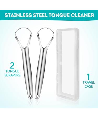 EZ Cozy 2 Pack Tongue Scraper - Stainless Steel Oral Care Tool for Fresher Breath | Easy-to-Use Metal Tongue Cleaner with Case - Buy Online on GoSupps.com