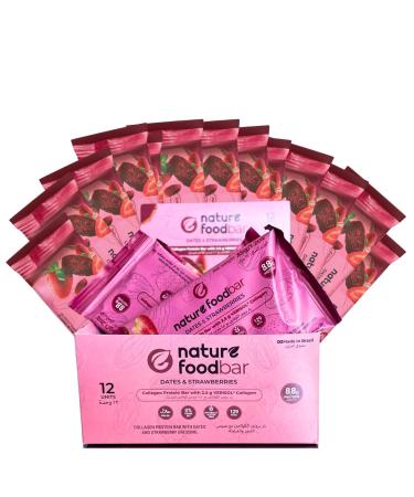 Buy Nature Foodbar Date & Strawberry Protein Bars - 12 Units 35g | Halal Gluten-Free 8.8g Protein 2.5g Collagen 0% Trans Fat | Healthy Snack Online - Buy Online on GoSupps.com